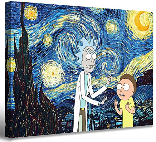 Catyendy Rick and Morty Canvas Wall Art Prints Oil Painting Posters Decor Boy's Room for Living Room Home Artwork Framed Ready to Hang 12" W x 16" H