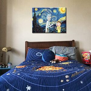 Catyendy Rick and Morty Canvas Wall Art Prints Oil Painting Posters Decor Boy's Room for Living Room Home Artwork Framed Ready to Hang 12" W x 16" H