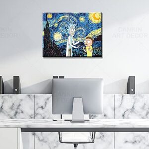 Catyendy Rick and Morty Canvas Wall Art Prints Oil Painting Posters Decor Boy's Room for Living Room Home Artwork Framed Ready to Hang 12" W x 16" H