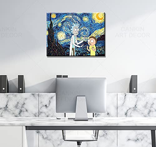 Catyendy Rick and Morty Canvas Wall Art Prints Oil Painting Posters Decor Boy's Room for Living Room Home Artwork Framed Ready to Hang 12" W x 16" H