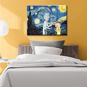 Catyendy Rick and Morty Canvas Wall Art Prints Oil Painting Posters Decor Boy's Room for Living Room Home Artwork Framed Ready to Hang 12" W x 16" H