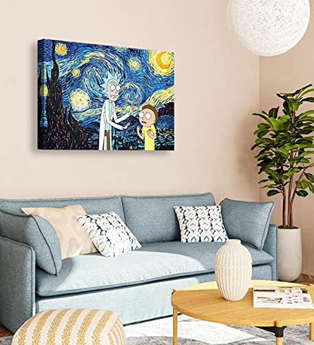 Catyendy Rick and Morty Canvas Wall Art Prints Oil Painting Posters Decor Boy's Room for Living Room Home Artwork Framed Ready to Hang 12" W x 16" H