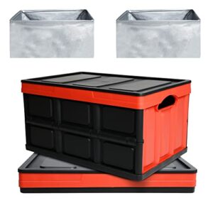 endynino 2-pack collapsible plastic crates storage with 2 waterproof bag & lids, storage bins, 44 quart container box crates with handle for camping, travel, groceries, sports, home, toy(large)