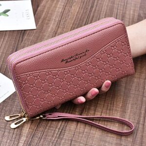 QLAZO Wallet for Women， Wallet, Fashion Double Zipper PU Women's Wallet Long Style Large-Capacity Wallet Coin Purse (Color : Rubber Pink)