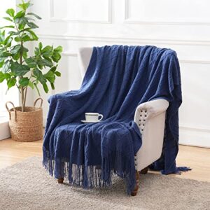 Yastouay Knitted Throw Blankets Soft Cozy Knit Blanket with Tassel Lightweight Breathable Fleece Blanket Decorative Blanket for Couch, Bed, Sofa, Travel and Farmhouse, 50"x60", Navy Blue