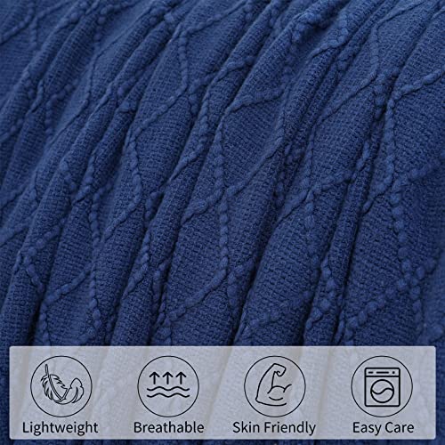 Yastouay Knitted Throw Blankets Soft Cozy Knit Blanket with Tassel Lightweight Breathable Fleece Blanket Decorative Blanket for Couch, Bed, Sofa, Travel and Farmhouse, 50"x60", Navy Blue