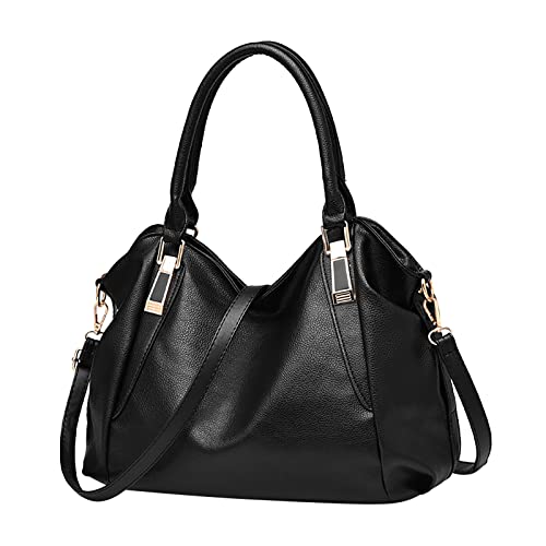 Tote Leather Bag for Women Travel Handbags with Zipper Soft Faux Leather Shoulder Bags Large Capacity Tote Bag Hobo Bags, Black