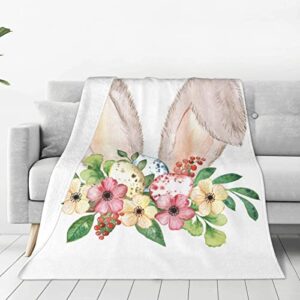 throw blanket watercolor easter bunny ears warm cozy soft lightweight flannel fleece blanket for bedroom sofa room home decorative fuzzy blanket 50″x40″