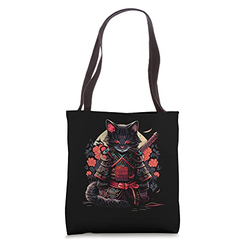 Japanese Samurai Ninja Cat Kawaii Tattoo Graphic Print Tote Bag