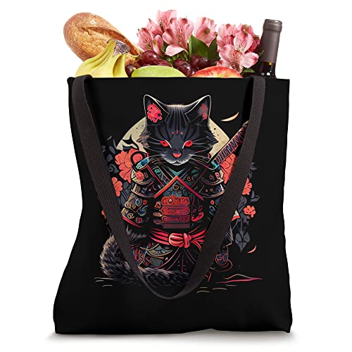 Japanese Samurai Ninja Cat Kawaii Tattoo Graphic Print Tote Bag