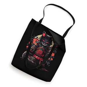 Japanese Samurai Ninja Cat Kawaii Tattoo Graphic Print Tote Bag