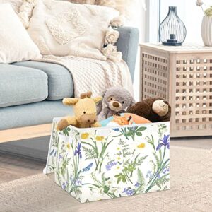 Kigai Collapsible Blooming White Flowers Storage Basket with Lids and Handles,Storage Bins for Shelves Closet Bedroom,Office Storage