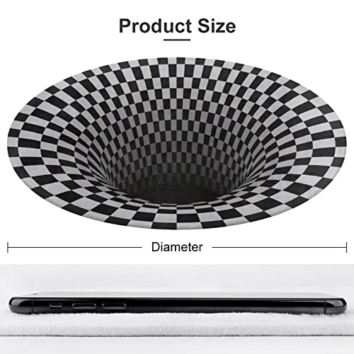 GAGNONLEE 3D Vortex Illusion Round Carpet Black White Plaid Rugs 3D Visual Optical Floor Mat for Bedroom Living Room Home Decor Non-Slip Area Rug Diameter 2Ft