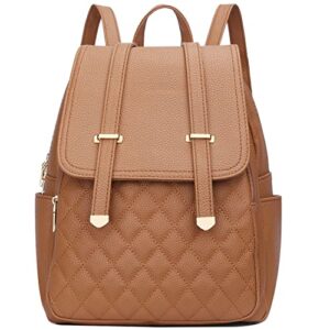 kkxiu quilted women backpack purse synthetic leather fashion bookbag travel daypack for teen girls (brown)