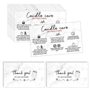 handmade candle care instruction card, candle care instruction card, 3.5 x 2 inches for handmade candle makers soy bees wax coconut essential oils, 50 pack(marble look design)
