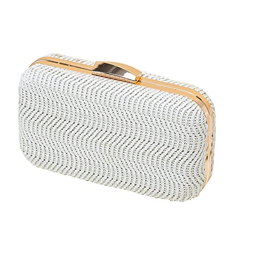 Women Braided PU Evening Bag Box Formal Clutch Purse for Wedding Party(White)