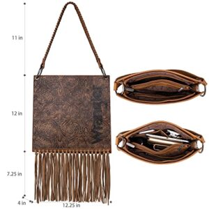 Wrangler Purse Crossbody Bag for Women Western Fringe Hobo Handbags Vegan Leather Women Shoulder Tote Bags WG45G-918-BR