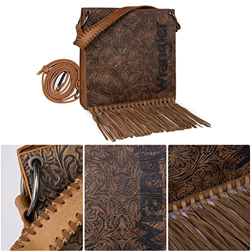 Wrangler Purse Crossbody Bag for Women Western Fringe Hobo Handbags Vegan Leather Women Shoulder Tote Bags WG45G-918-BR