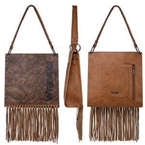 Wrangler Purse Crossbody Bag for Women Western Fringe Hobo Handbags Vegan Leather Women Shoulder Tote Bags WG45G-918-BR