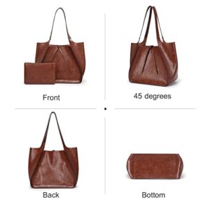 OUKUPA Tote Bags for Women,Leather Shoulder Bag Large Ladies Fashion Handbags Top Satchel with Small Purse Wallet Set 2pcs