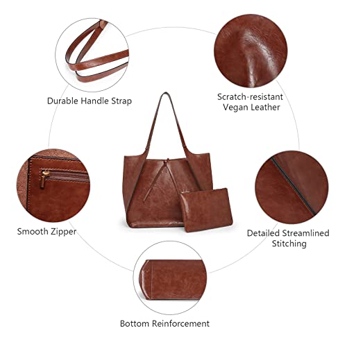 OUKUPA Tote Bags for Women,Leather Shoulder Bag Large Ladies Fashion Handbags Top Satchel with Small Purse Wallet Set 2pcs