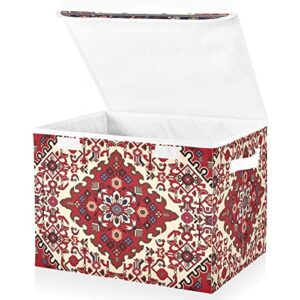 linqin Clothes Storage Box with Handle for Shelves Persian Carpet Tribal Pattern Storage Containers Large Photo Chests