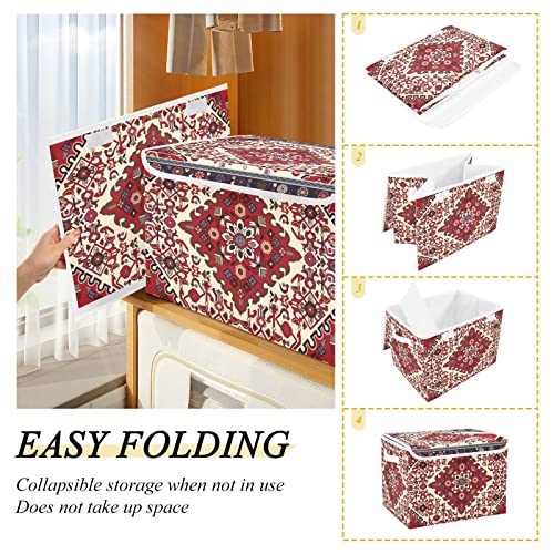 linqin Clothes Storage Box with Handle for Shelves Persian Carpet Tribal Pattern Storage Containers Large Photo Chests