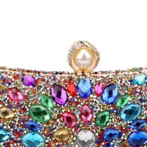 Rhinestone Women Evening Clutch Pearl Purse Multicolor Crystal wedding ball Handbags Chain bag (Gold Mmulti Color Clutch)