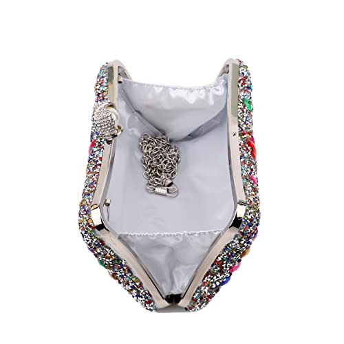 Rhinestone Women Evening Clutch Pearl Purse Multicolor Crystal wedding ball Handbags Chain bag (Gold Mmulti Color Clutch)