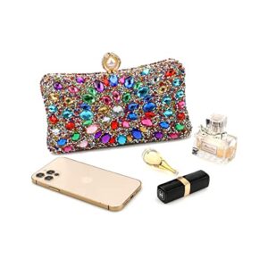 Rhinestone Women Evening Clutch Pearl Purse Multicolor Crystal wedding ball Handbags Chain bag (Gold Mmulti Color Clutch)