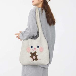JQWYGB Fluffy Tote Bag for Women - Kawaii Tote Bag Aesthetic Cute Y2K Plush Handbag Purse Fuzzy Shoulder Underarm Bag