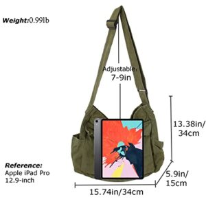 KARRESLY Shoulder Bag for Women Multi Pocket Casual Crossbody Bag Denim Hobo Fashion bag Student Large Capacity Purse（Armgreen）