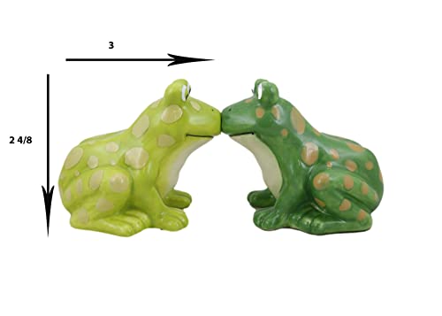 Set Of 1 Green Tree Frogs Toads Kissing Ceramic Salt And Pepper Shakers