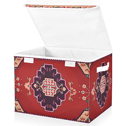 Fabric Storage Bins with Handles for Shelves Persian Carpet Tribal Texture Storage Containers Large Photo Box