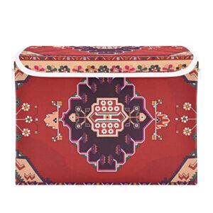 Fabric Storage Bins with Handles for Shelves Persian Carpet Tribal Texture Storage Containers Large Photo Box