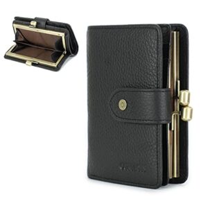 contact’s womens kiss lock wallet leather kiss clasp coin purse small card holder bifold rfid wallet for women (black)