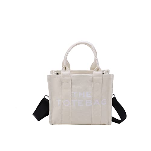 JQAliMOVV Canvas Tote Bag for Women - Mini Travel Tote Bag Purse with Zipper Fashion Shoulder Crossbody Bag Handbag (Beige)