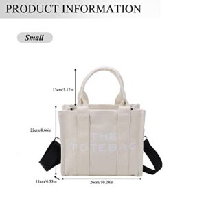 JQAliMOVV Canvas Tote Bag for Women - Mini Travel Tote Bag Purse with Zipper Fashion Shoulder Crossbody Bag Handbag (Beige)