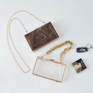 Women Acrylic Clear Purse Evening Clutch Vintage Banquet Shoulder Handbag(Coffee)