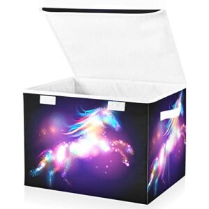 linqin towel storage box with handle for living room purple glowing unicorn storage containers foldable photo box
