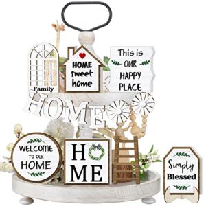 13 pcs farmhouse tiered tray decor farmhouse home decor rustic wooden tray decor items mini signs home kitchen table decoration for country house family shelf housewarming gift accessories