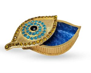 swarovski evil eye bracelets box – evil eye decor – gold bracelets evil eye trinket boxes, gifts golden blue-eye jewelry boxes for women & girls -travel jewelry organizer (gold)