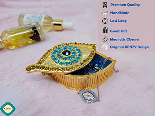 Swarovski Evil Eye Bracelets Box - Evil Eye Decor - Gold Bracelets Evil Eye Trinket Boxes, Gifts Golden Blue-Eye jewelry boxes for women & Girls -Travel Jewelry Organizer (Gold)