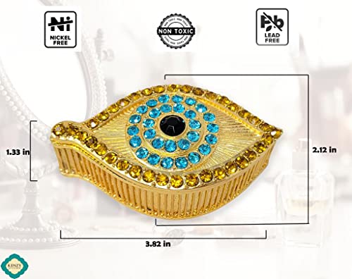 Swarovski Evil Eye Bracelets Box - Evil Eye Decor - Gold Bracelets Evil Eye Trinket Boxes, Gifts Golden Blue-Eye jewelry boxes for women & Girls -Travel Jewelry Organizer (Gold)