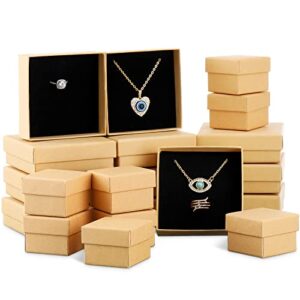 geyee 20 pcs jewelry box with cardboard for women small necklace ring gift boxes square paper gift case 2 size kraft box holder for earrings bracelets packaging shipping, 2 inches, 3.5 inches