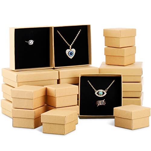 Geyee 20 Pcs Jewelry Box with Cardboard for Women Small Necklace Ring Gift Boxes Square Paper Gift Case 2 Size Kraft Box Holder for Earrings Bracelets Packaging Shipping, 2 Inches, 3.5 Inches