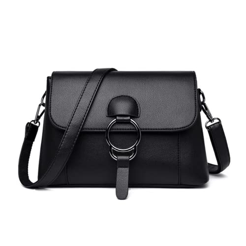 HDHTB Women Messenger Bags Leather Handbags Designer Fashion Ladies Shoulder Bag Crossbody Bags For Women (black)