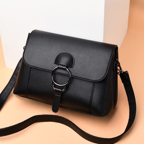 HDHTB Women Messenger Bags Leather Handbags Designer Fashion Ladies Shoulder Bag Crossbody Bags For Women (black)