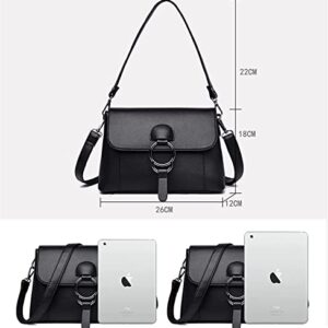 HDHTB Women Messenger Bags Leather Handbags Designer Fashion Ladies Shoulder Bag Crossbody Bags For Women (black)