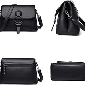 HDHTB Women Messenger Bags Leather Handbags Designer Fashion Ladies Shoulder Bag Crossbody Bags For Women (black)